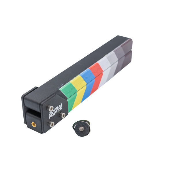 SNAPMARK Clapper Sticks (Large) B-Stock closed, with the 1/4-20 D-ring eyelet bolt supplied alongside