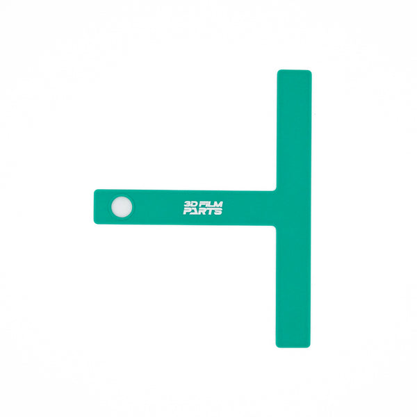 Green TPU T-marker on white, printed with the 3D Film Parts logo, hang hole at the end of the crossbar